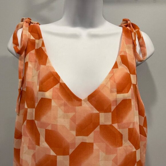 CAbi Pinwheel Lined Layered Tie Shoulder Tank Top Orange Office Womens L NEW - Picture 3 of 9